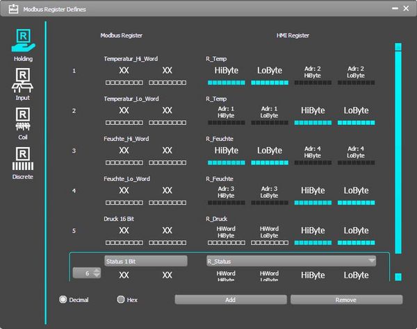 Modbus Register Holding, Input, Coil, Discrete